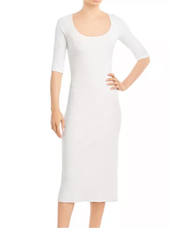 Vince Dresses & Skirts - Vince Cream Ribbed Scoop-Neck Midi Dress